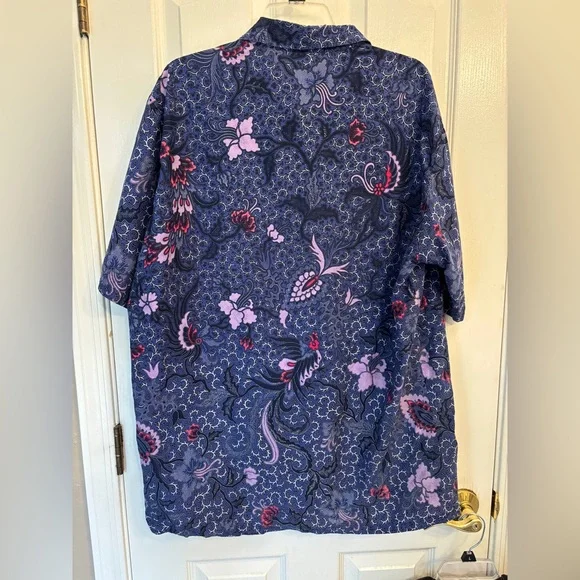 Popiler Purple Batik Men’s Button up SS Camp Shirt Men’s 2XL Beach Polynesian - Picture 2 of 7